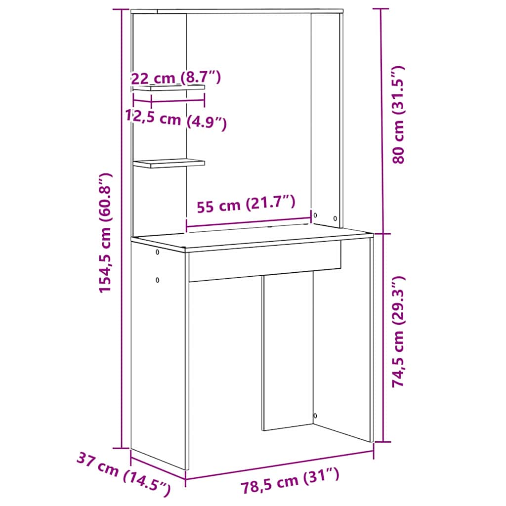 Bureau met plank Grijs Sonoma 78,5 x 37 x 154,5 cm Bewerkt hout is nu te koop bij PeponiXL, paradijselijk wonen!
