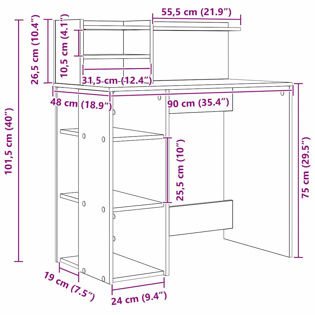 Bureau met plank Sonoma Eiken 90 x 48 x 101,5 cm Bewerkt hout is nu te koop bij PeponiXL, paradijselijk wonen!
