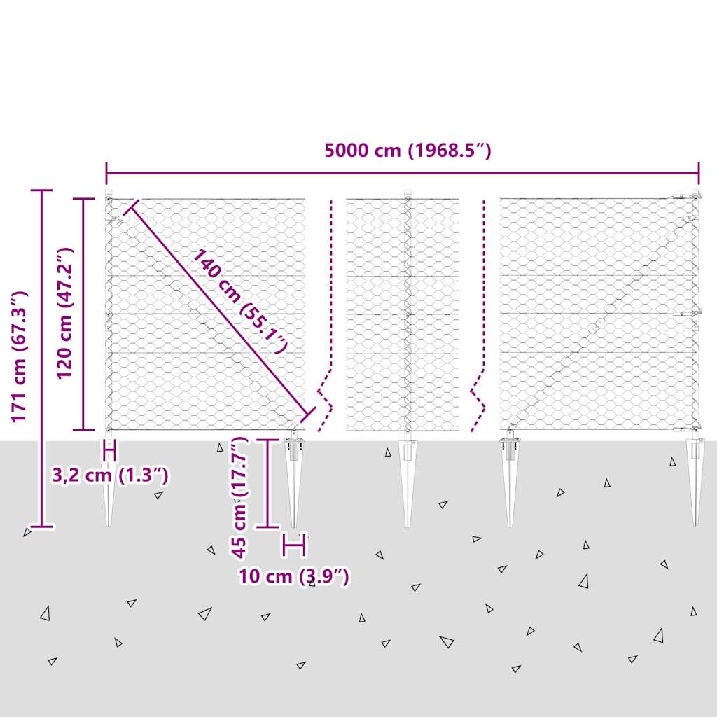 Afrasteringspaal Grijs 50 x 1,2 m (50 mm gaas) Staal en PVC is nu te koop bij PeponiXL, paradijselijk wonen!