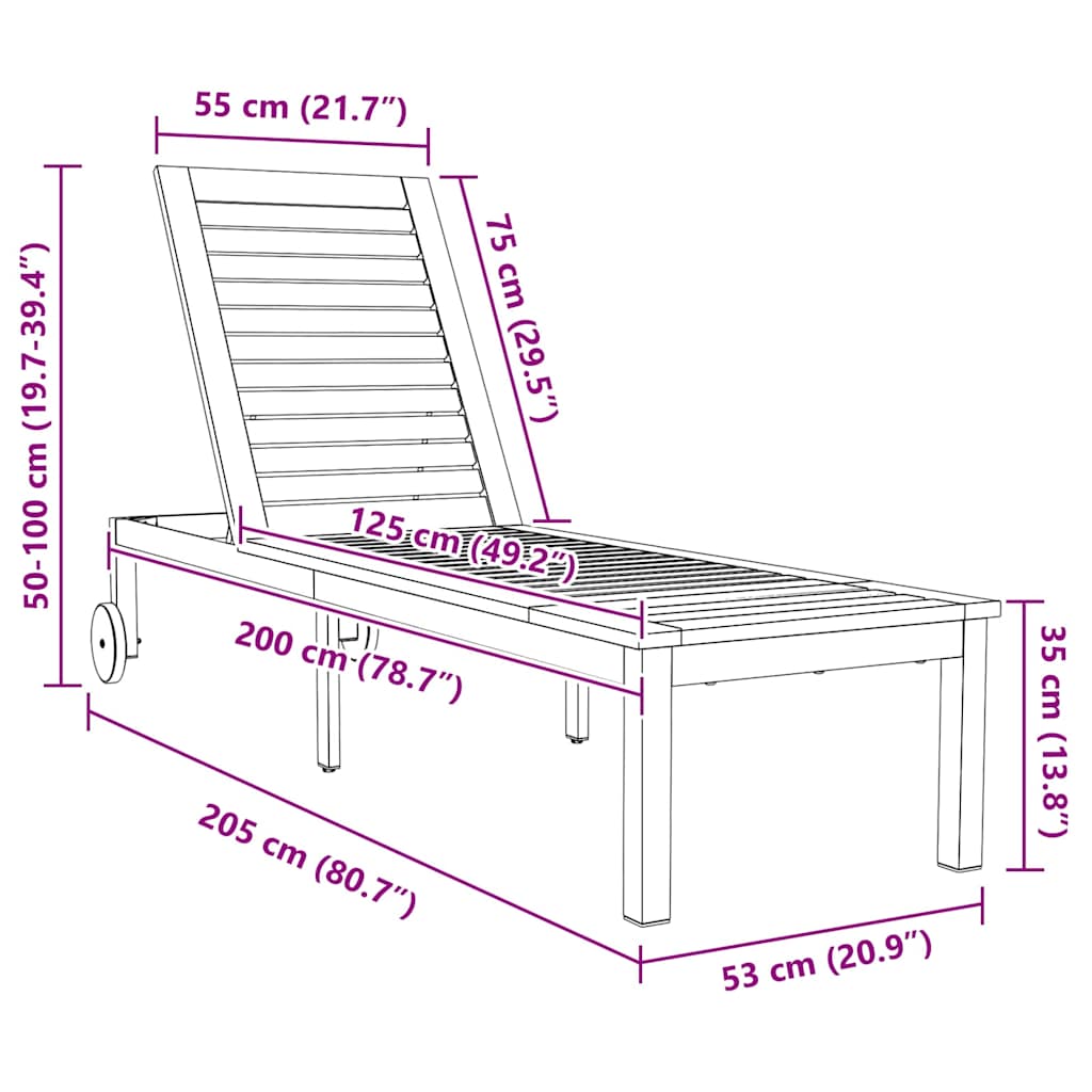 Ligstoel Olie naturel 205 x 53 x 100 cm Massief Acaciahout is nu te koop bij PeponiXL, paradijselijk wonen!