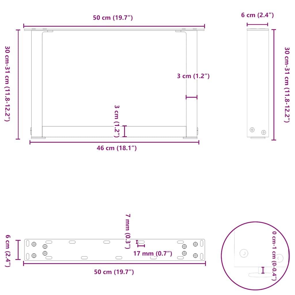 Salontafelpoten 2 st U-vormig 50x(30-31) cm staal wit is nu te koop bij PeponiXL, paradijselijk wonen!
