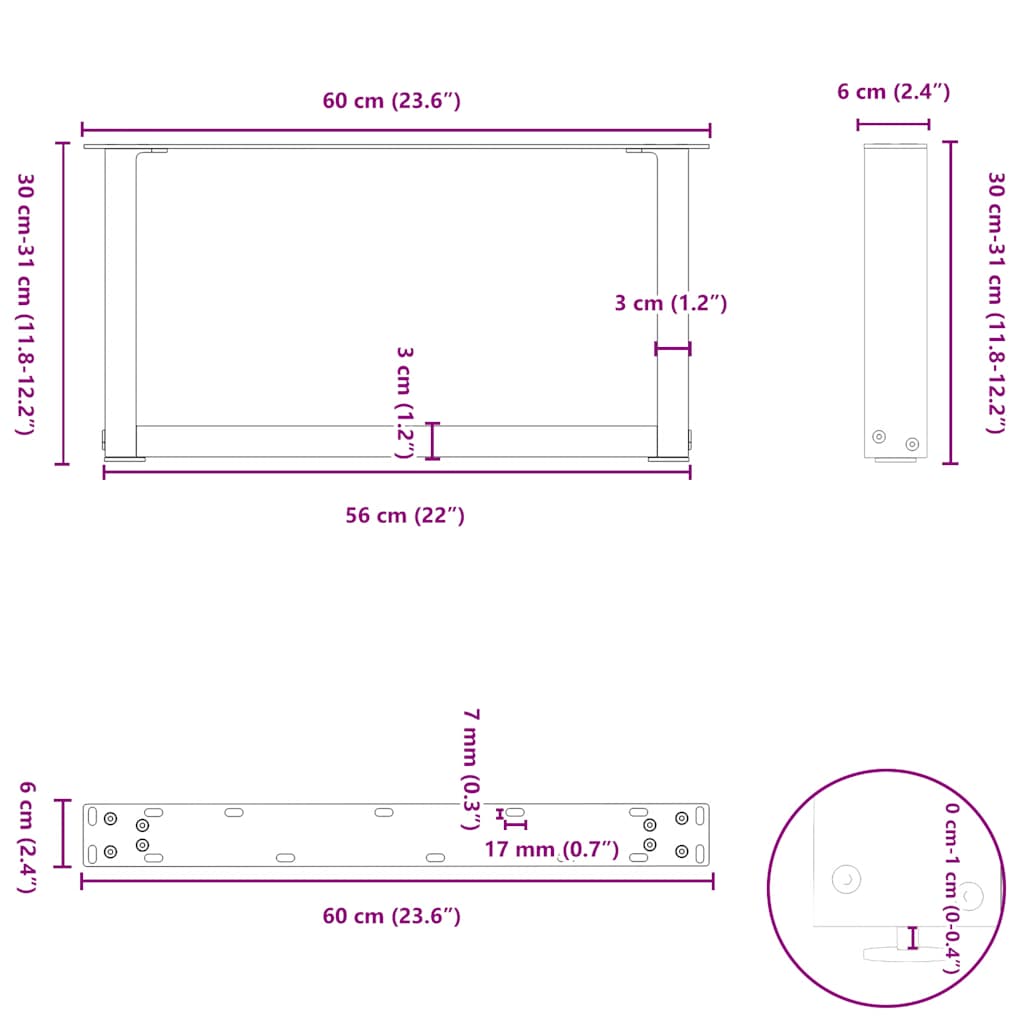 Salontafelpoten 2 st U-vormig 60x(30-31) cm staal wit is nu te koop bij PeponiXL, paradijselijk wonen!