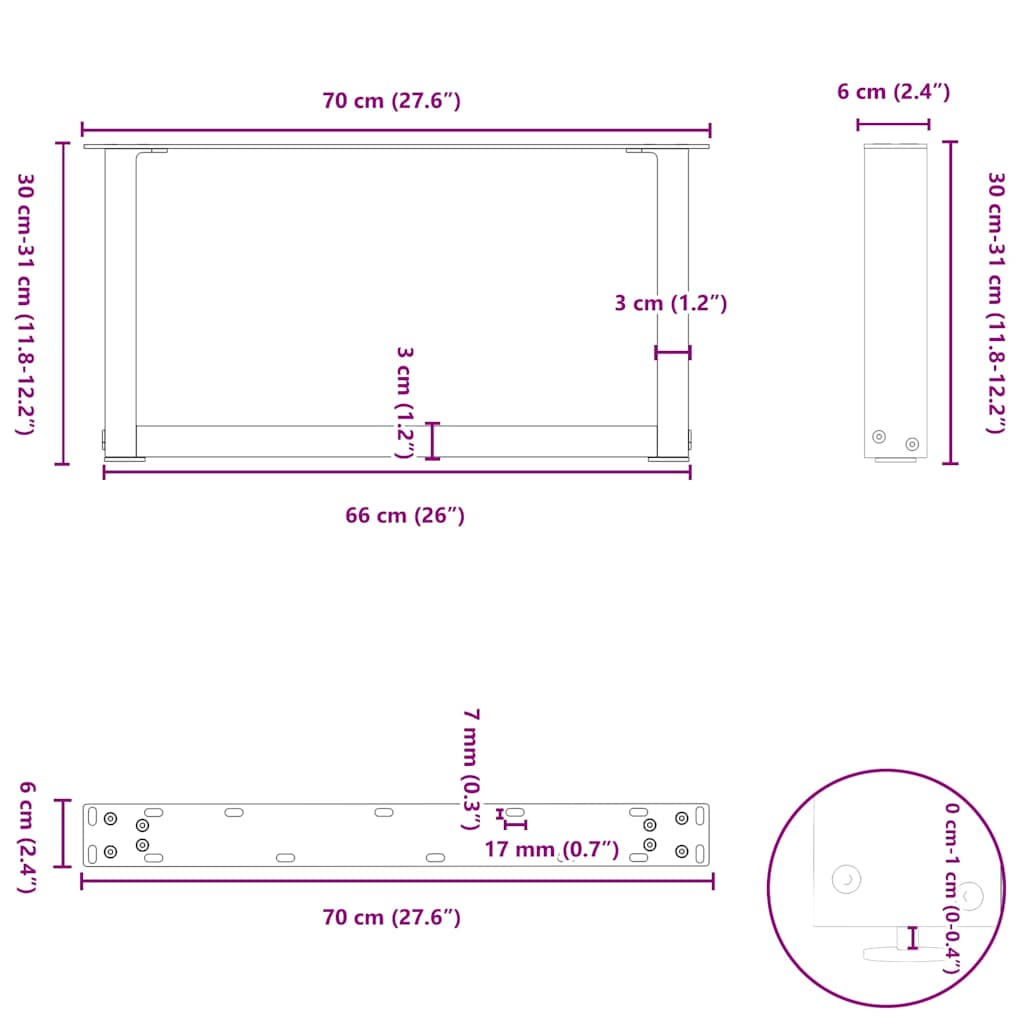 Salontafelpoten 2 st U-vormig 70x(30-31) cm staal wit is nu te koop bij PeponiXL, paradijselijk wonen!