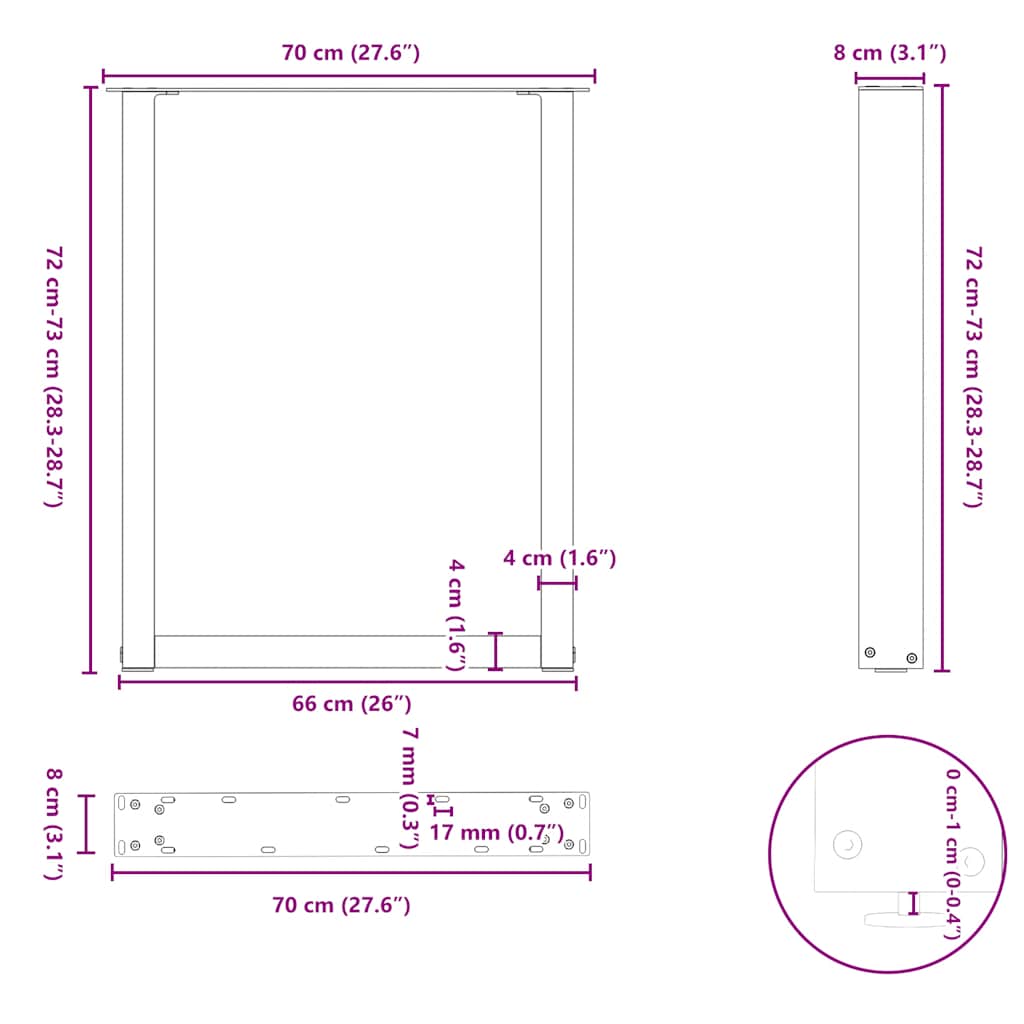 Eettafelpoten 3 st U-vormig 70x(72-73) cm staal wit is nu te koop bij PeponiXL, paradijselijk wonen!