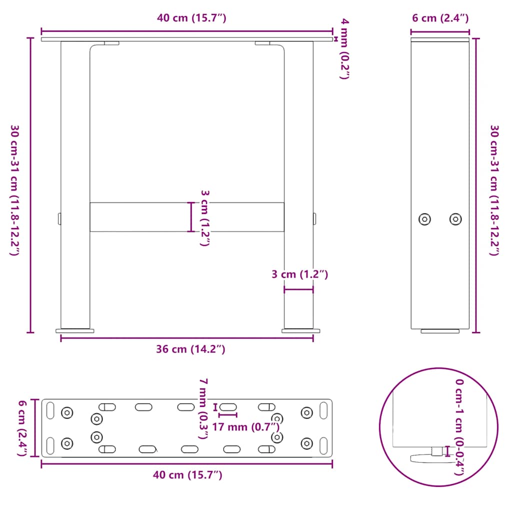 Salontafelpoten 2 st 40x(30-31) cm staal zwart is nu te koop bij PeponiXL, paradijselijk wonen!