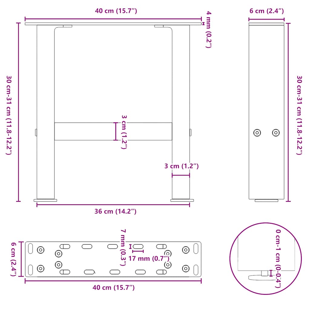 Salontafelpoten 2 st 40x(30-31) cm staal antracietkleurig is nu te koop bij PeponiXL, paradijselijk wonen!