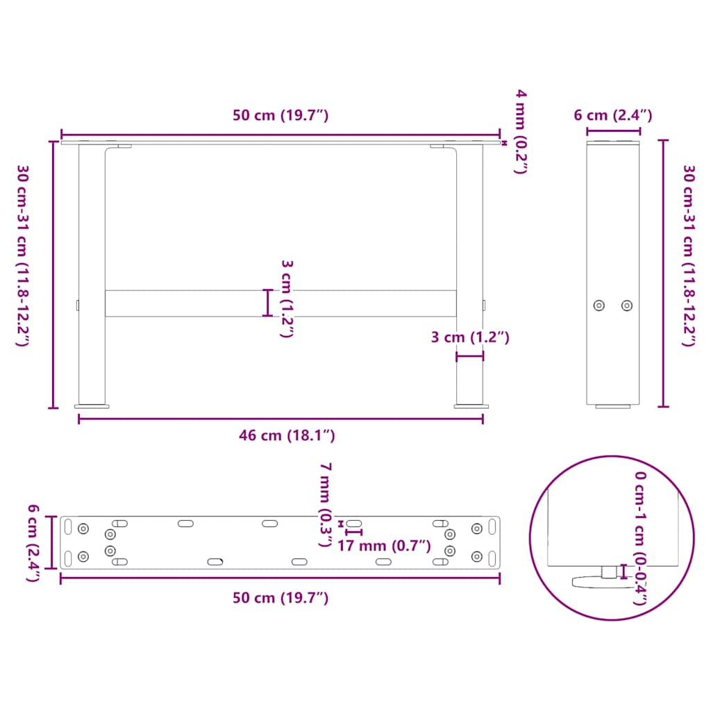 Salontafelpoten 2 st 50x(30-31) cm staal antracietkleurig is nu te koop bij PeponiXL, paradijselijk wonen!