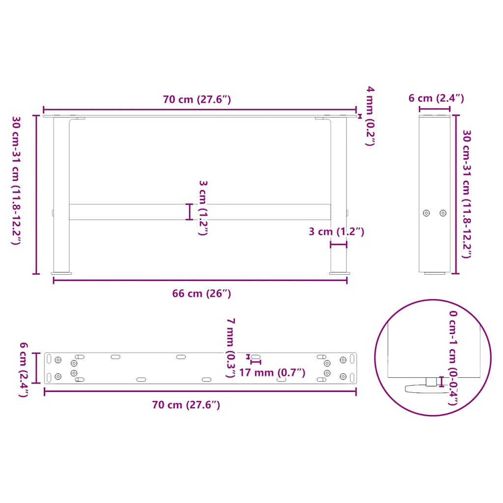 Salontafelpoten 2 st 70x(30-31) cm staal zwart is nu te koop bij PeponiXL, paradijselijk wonen!