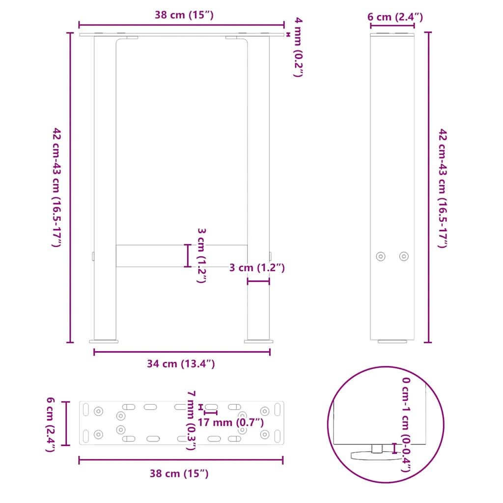 Salontafelpoten 2 st 38x(42-43) cm staal wit is nu te koop bij PeponiXL, paradijselijk wonen!