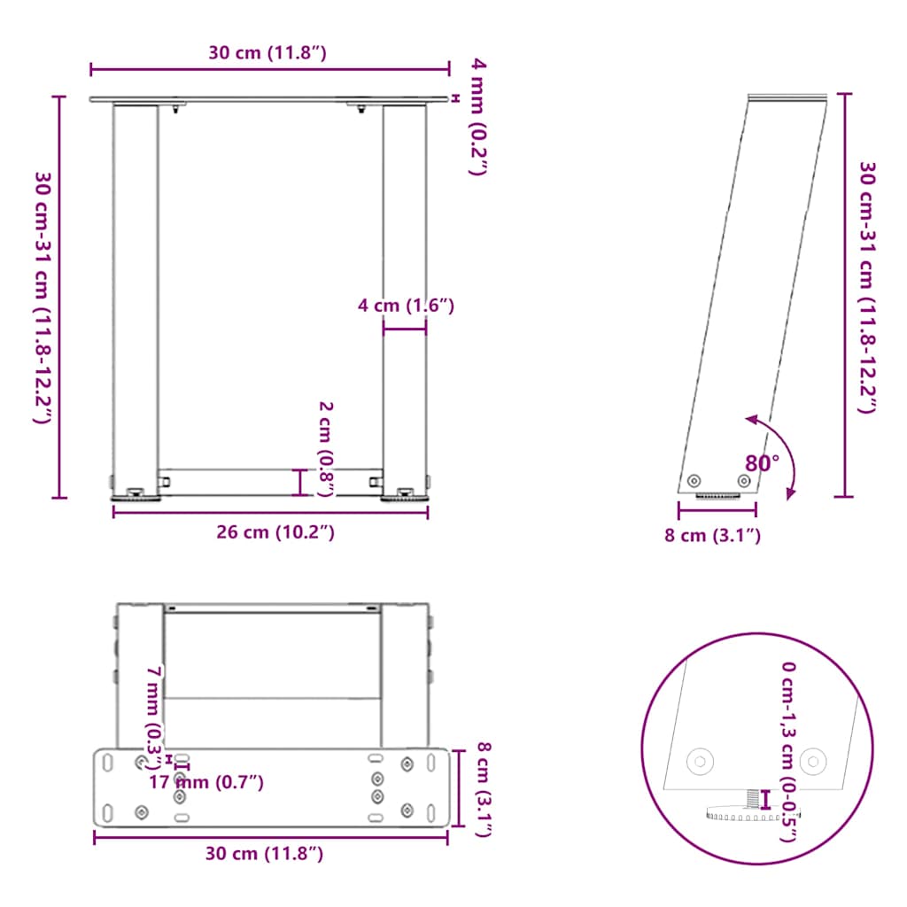 Salontafelpoten 2 st U-vormig 30x(30-31) cm staal antraciet is nu te koop bij PeponiXL, paradijselijk wonen!