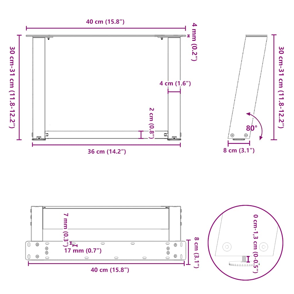 Salontafelpoten 2 st U-vormig 40x(30-31) cm staal wit is nu te koop bij PeponiXL, paradijselijk wonen!