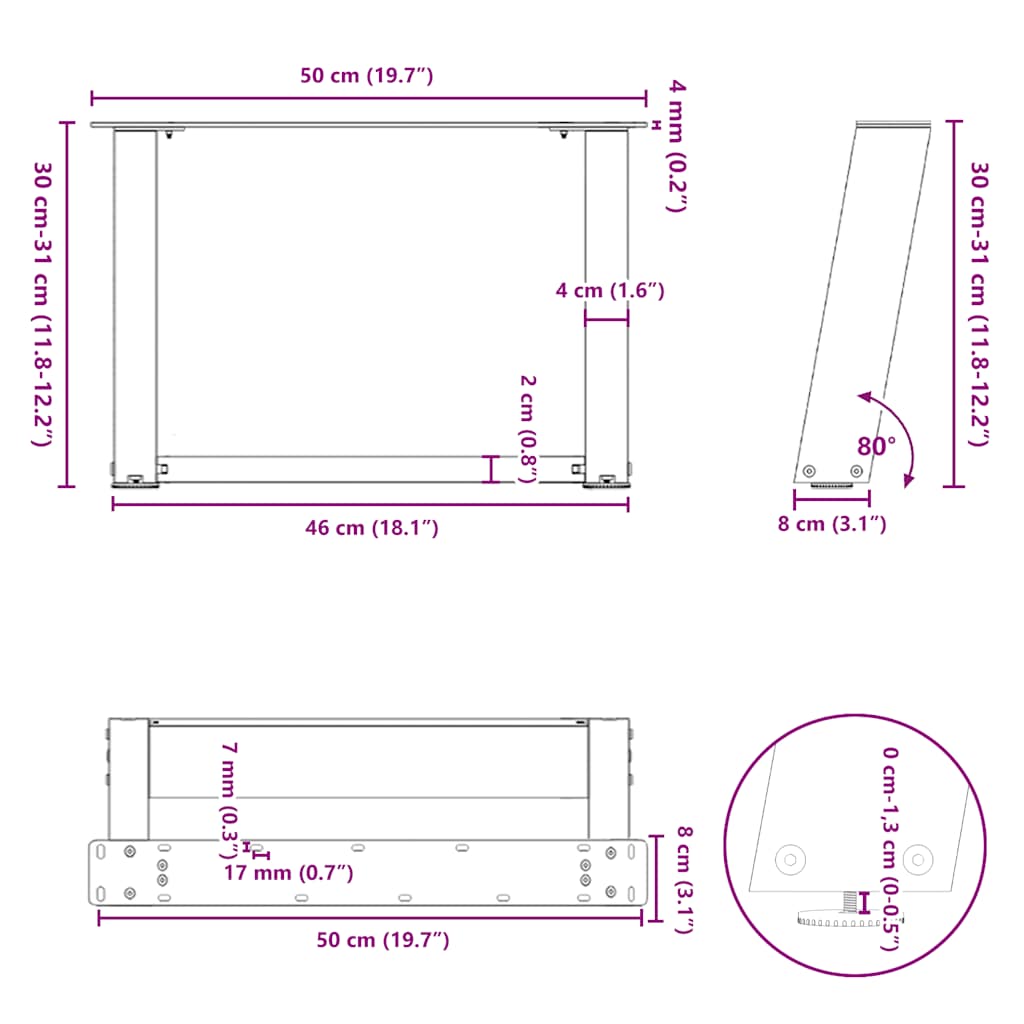 Salontafelpoten 2 st U-vormig 50x(30-31) cm staal wit is nu te koop bij PeponiXL, paradijselijk wonen!