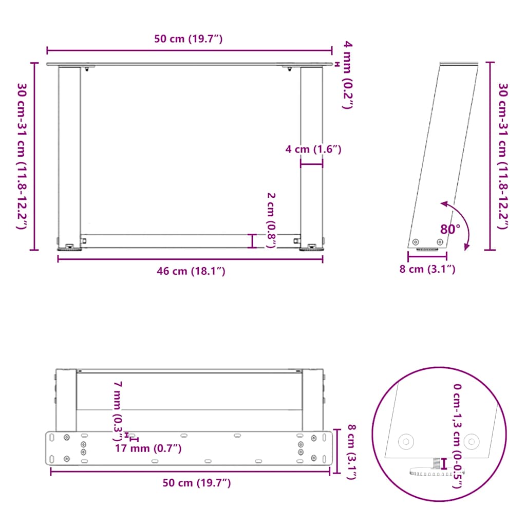 Salontafelpoten 2 st U-vormig 50x(30-31) cm staal naturel is nu te koop bij PeponiXL, paradijselijk wonen!
