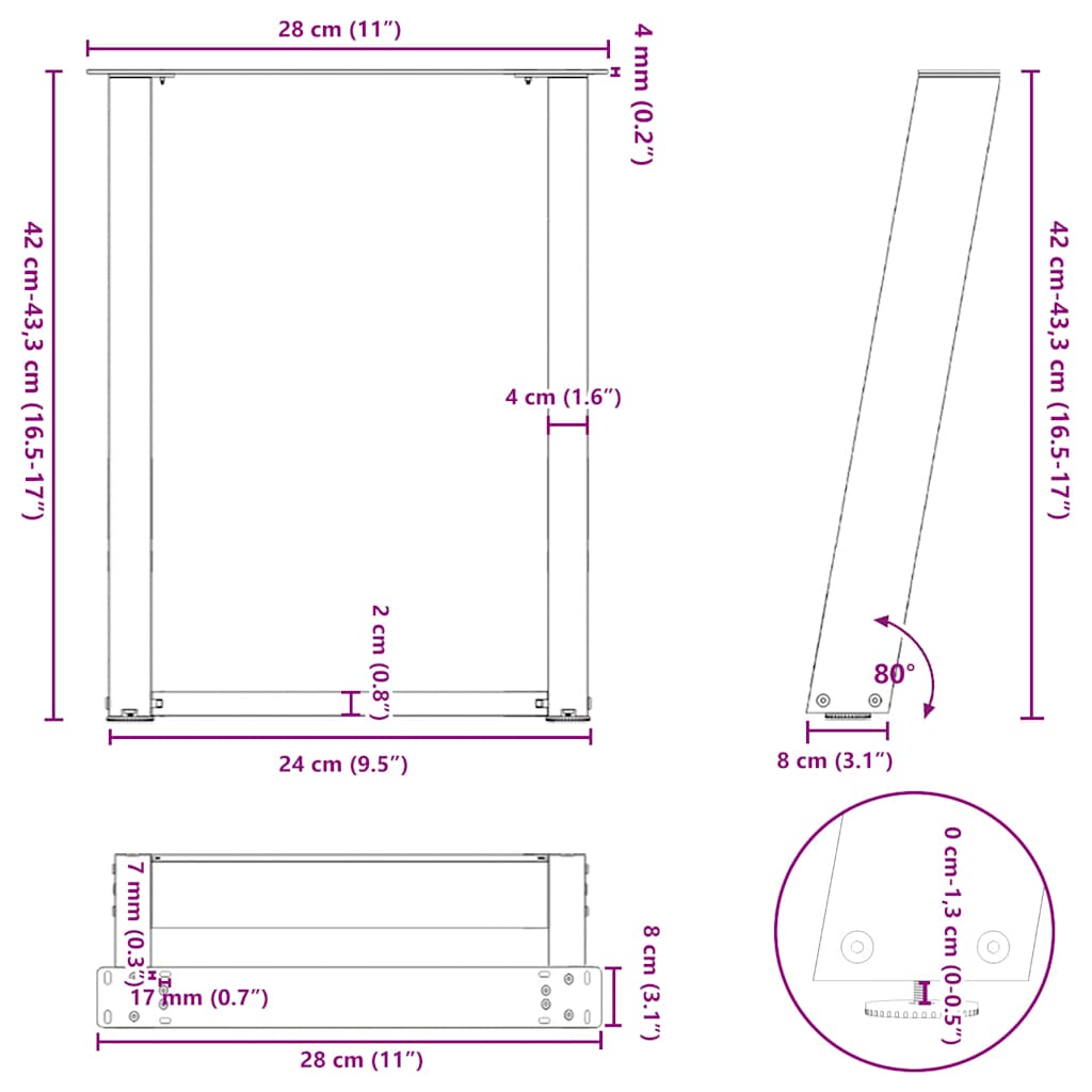 Salontafelpoten 2 st U-vormig 28x(42-43) cm staal wit is nu te koop bij PeponiXL, paradijselijk wonen!