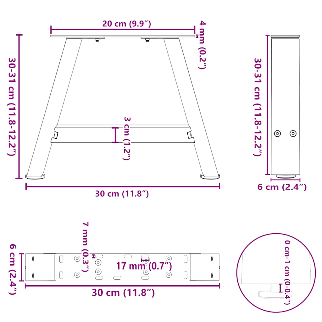 Salontafelpoten 2 st A-vormig 30x(30-31) cm staal zwart is nu te koop bij PeponiXL, paradijselijk wonen!