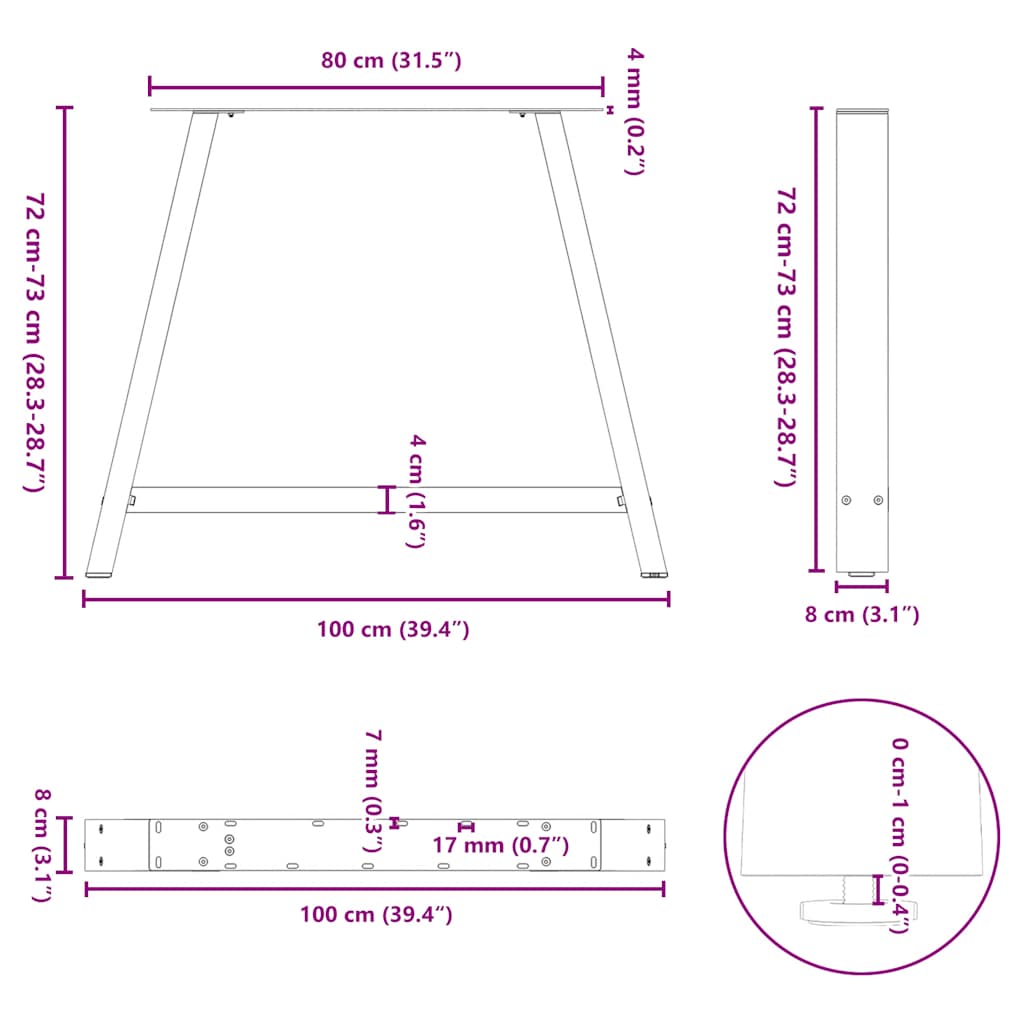 Eettafelpoten 2 st A-vormig 100x(72-73) cm staal zwart