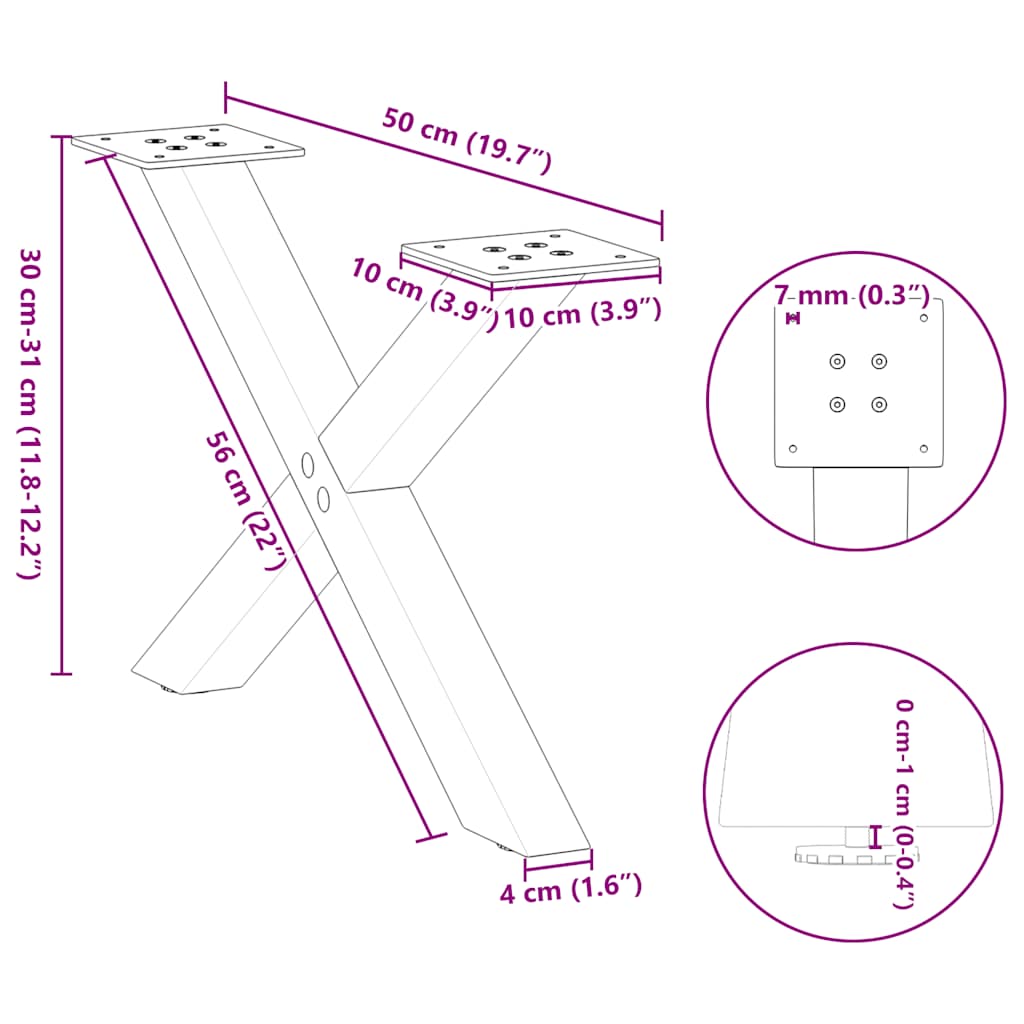 Salontafelpoten 2 st X-vormig 50x(30-31) cm staal wit is nu te koop bij PeponiXL, paradijselijk wonen!