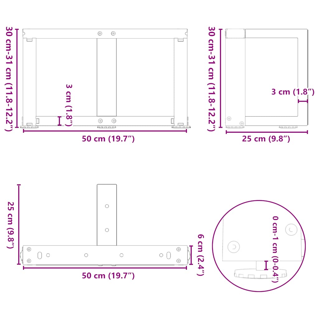 Salontafelpoten 2 st T-vormig 50x25x(30-31) cm staal zwart is nu te koop bij PeponiXL, paradijselijk wonen!