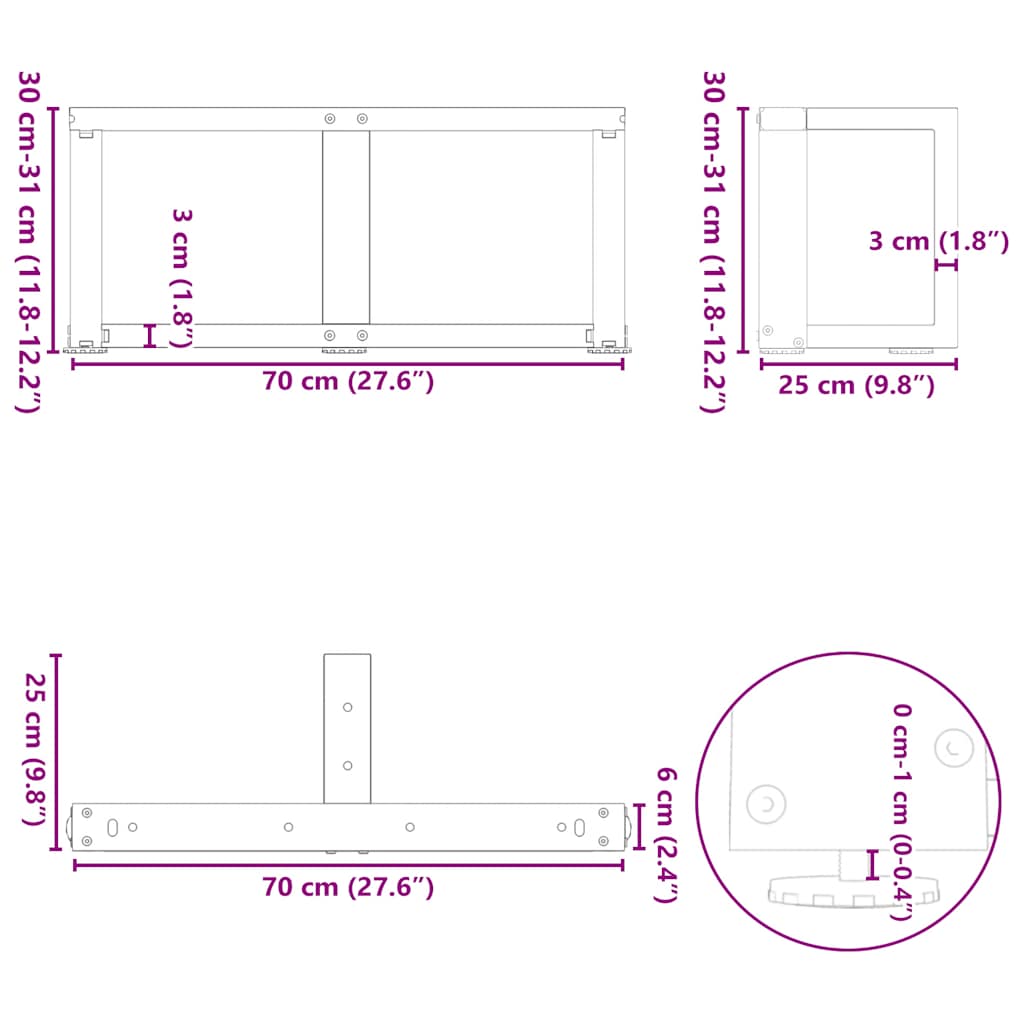 Salontafelpoten 2 st T-vormig 70x25x(30-31) cm staal zwart is nu te koop bij PeponiXL, paradijselijk wonen!