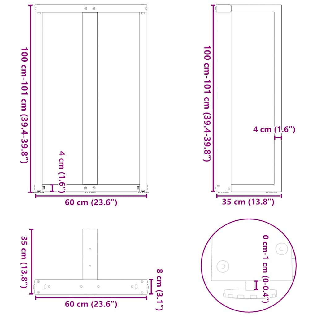 Bartafelpoten 2 st T-vormig 60x35x(100-101) cm staal zwart is nu te koop bij PeponiXL, paradijselijk wonen!