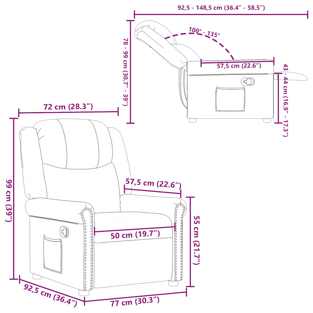Fauteuil verstelbaar kunstleer glanzend bruin is nu te koop bij PeponiXL, paradijselijk wonen!