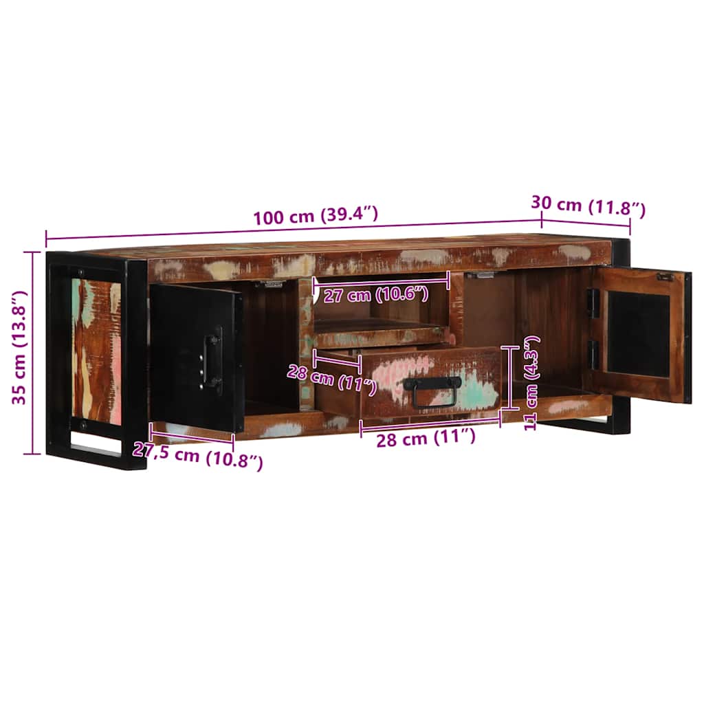 Tv-meubel 100x30x35 cm massief gerecycled hout is nu te koop bij PeponiXL, paradijselijk wonen!