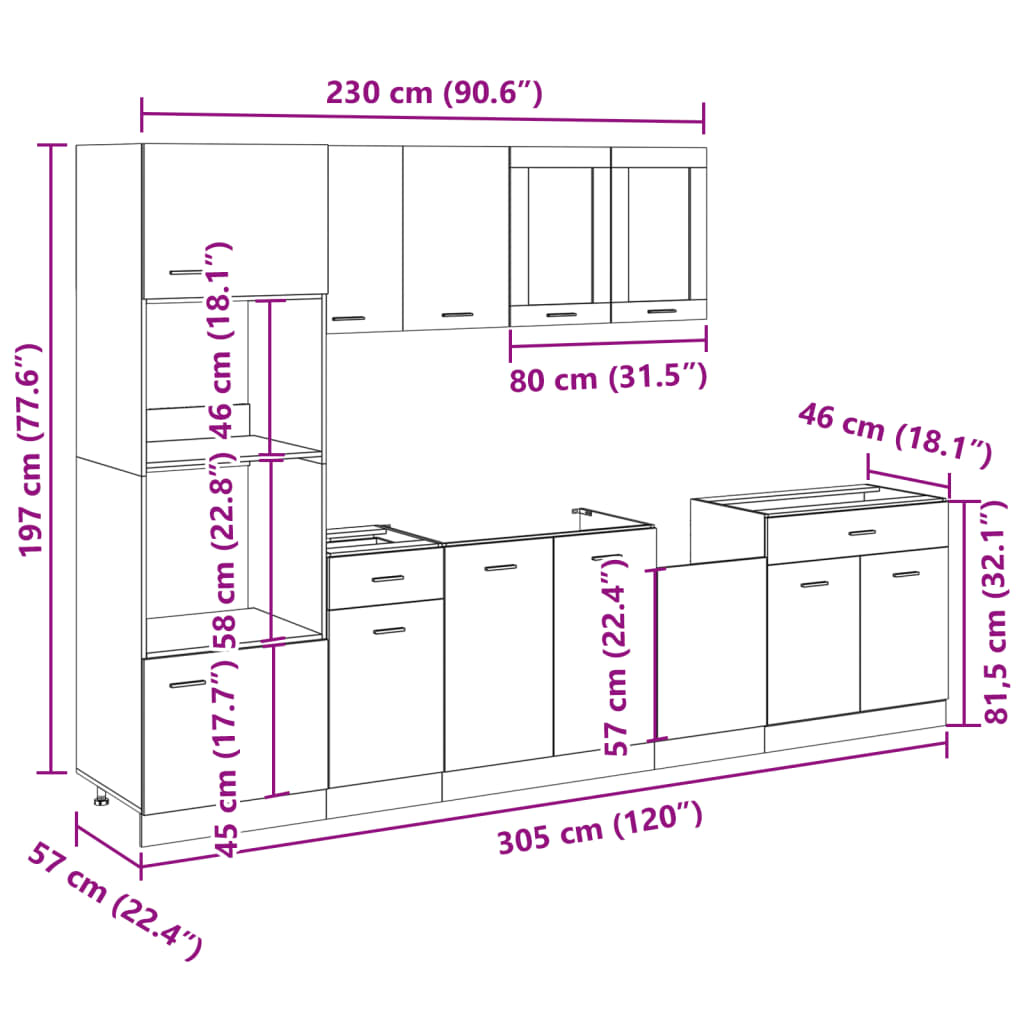 7-delige Keukenkastenset Lyon bewerkt hout sonoma eikenkleurig is nu te koop bij PeponiXL, paradijselijk wonen!