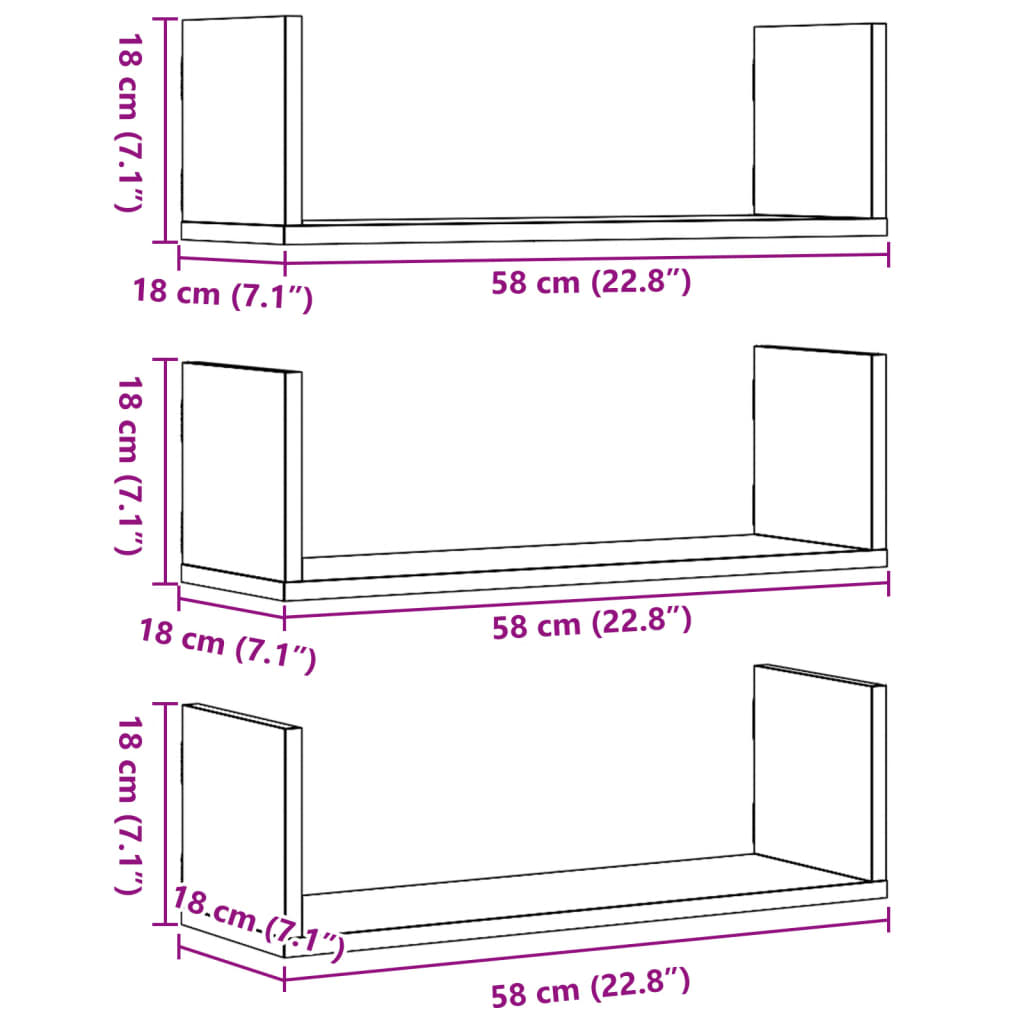 Wandschappen 3 st 58x18x18 cm bewerkt hout wit is nu te koop bij PeponiXL, paradijselijk wonen!