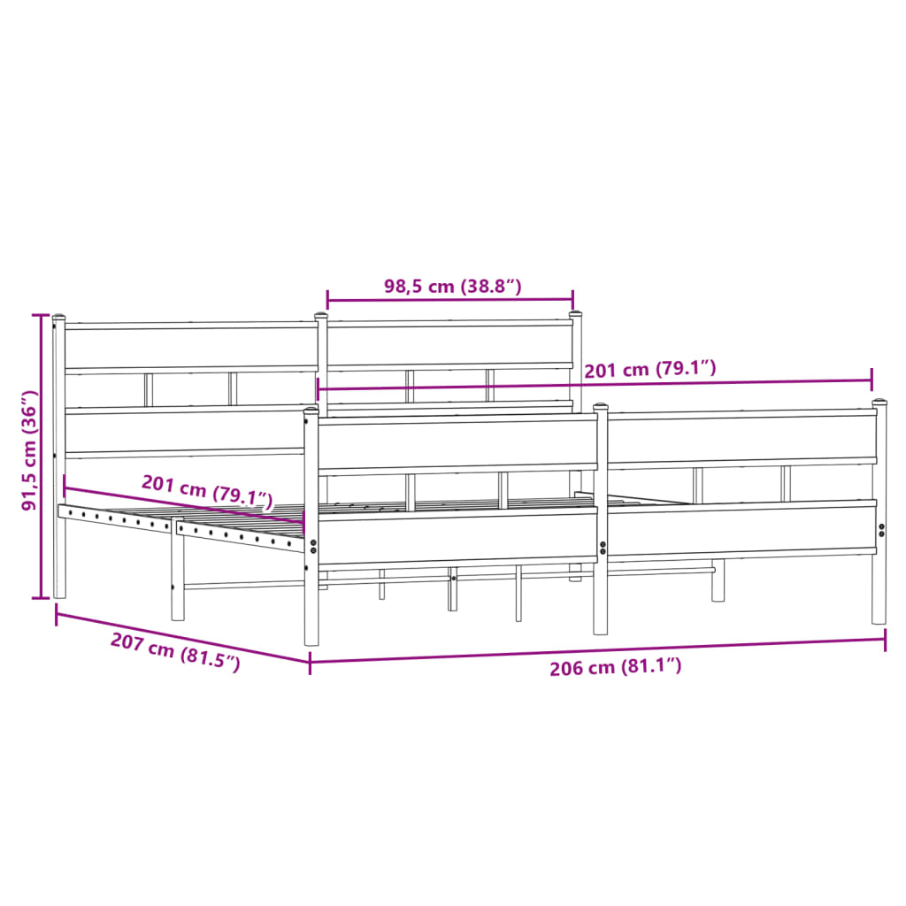 Bedframe zonder matras metaal gerookt eikenkleurig 200x200 cm is nu te koop bij PeponiXL, paradijselijk wonen!