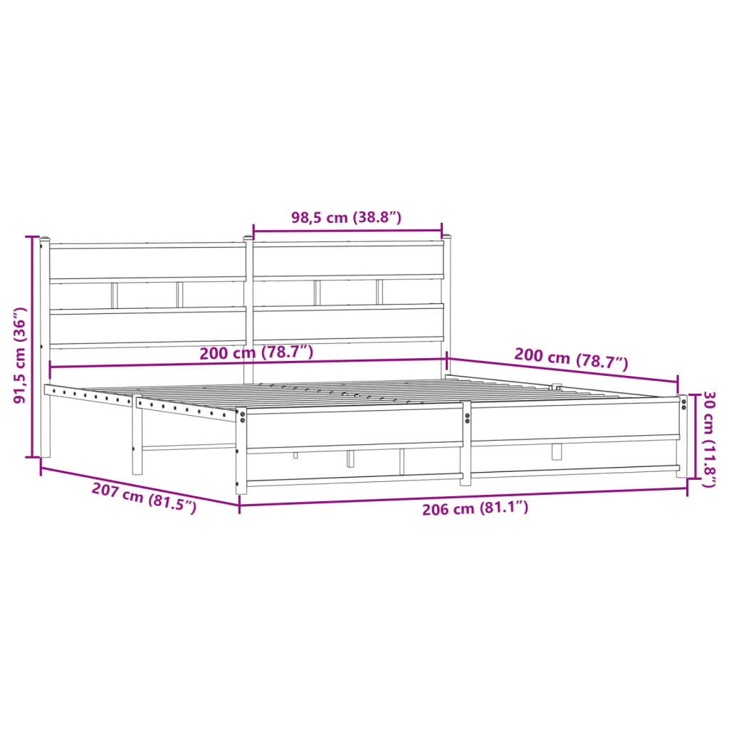 Bedframe zonder matras metaal gerookt eikenkleurig 200x200 cm is nu te koop bij PeponiXL, paradijselijk wonen!