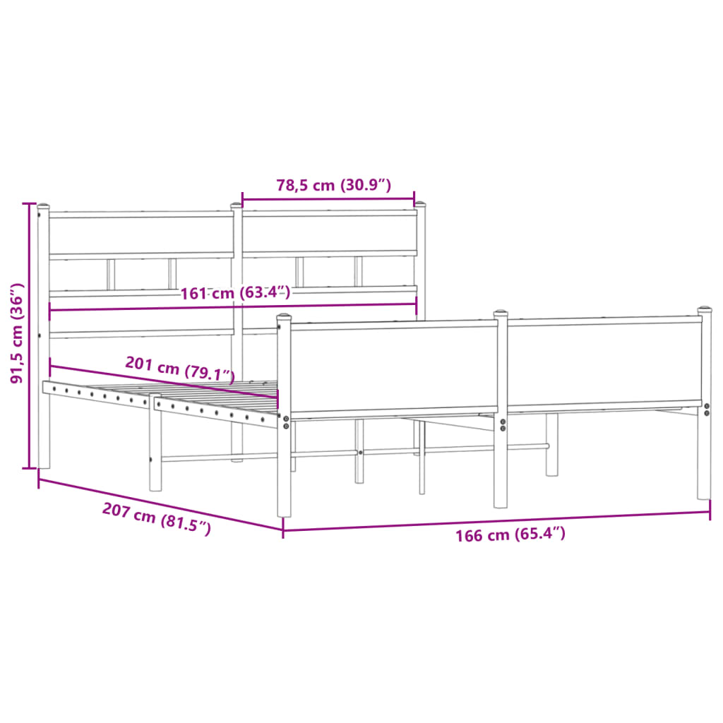Bedframe zonder matras metaal gerookt eikenkleurig 160x200 cm is nu te koop bij PeponiXL, paradijselijk wonen!