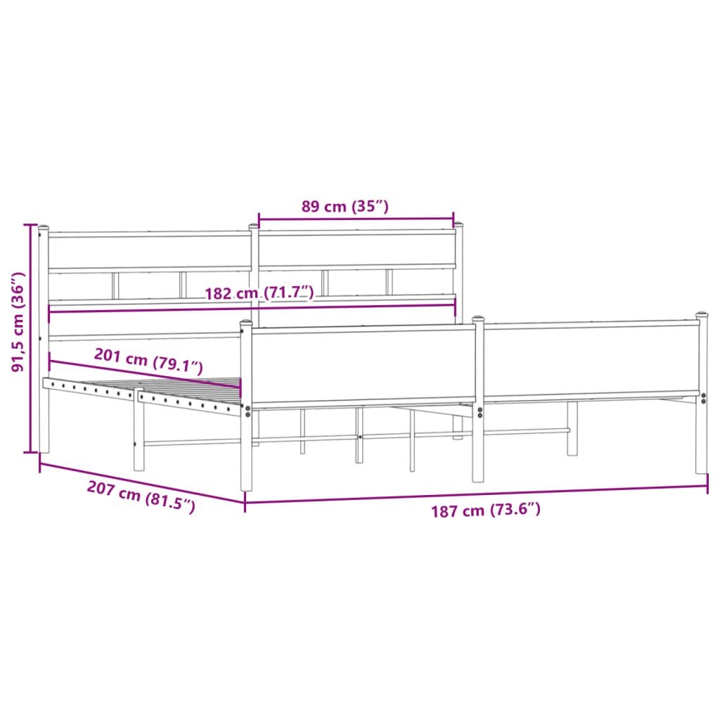 Bedframe zonder matras metaal gerookt eikenkleurig 180x200 cm is nu te koop bij PeponiXL, paradijselijk wonen!
