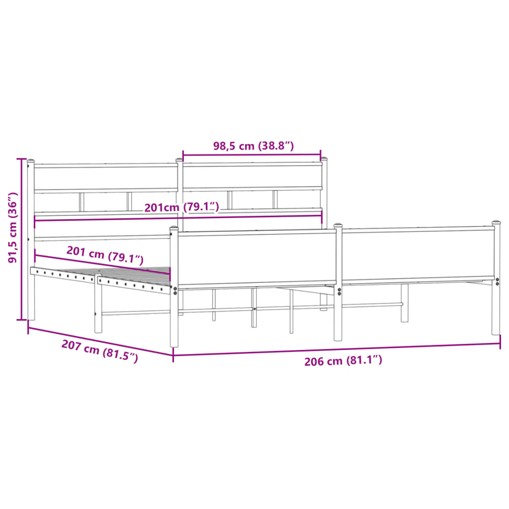 Bedframe zonder matras metaal gerookt eikenkleurig 200x200 cm is nu te koop bij PeponiXL, paradijselijk wonen!