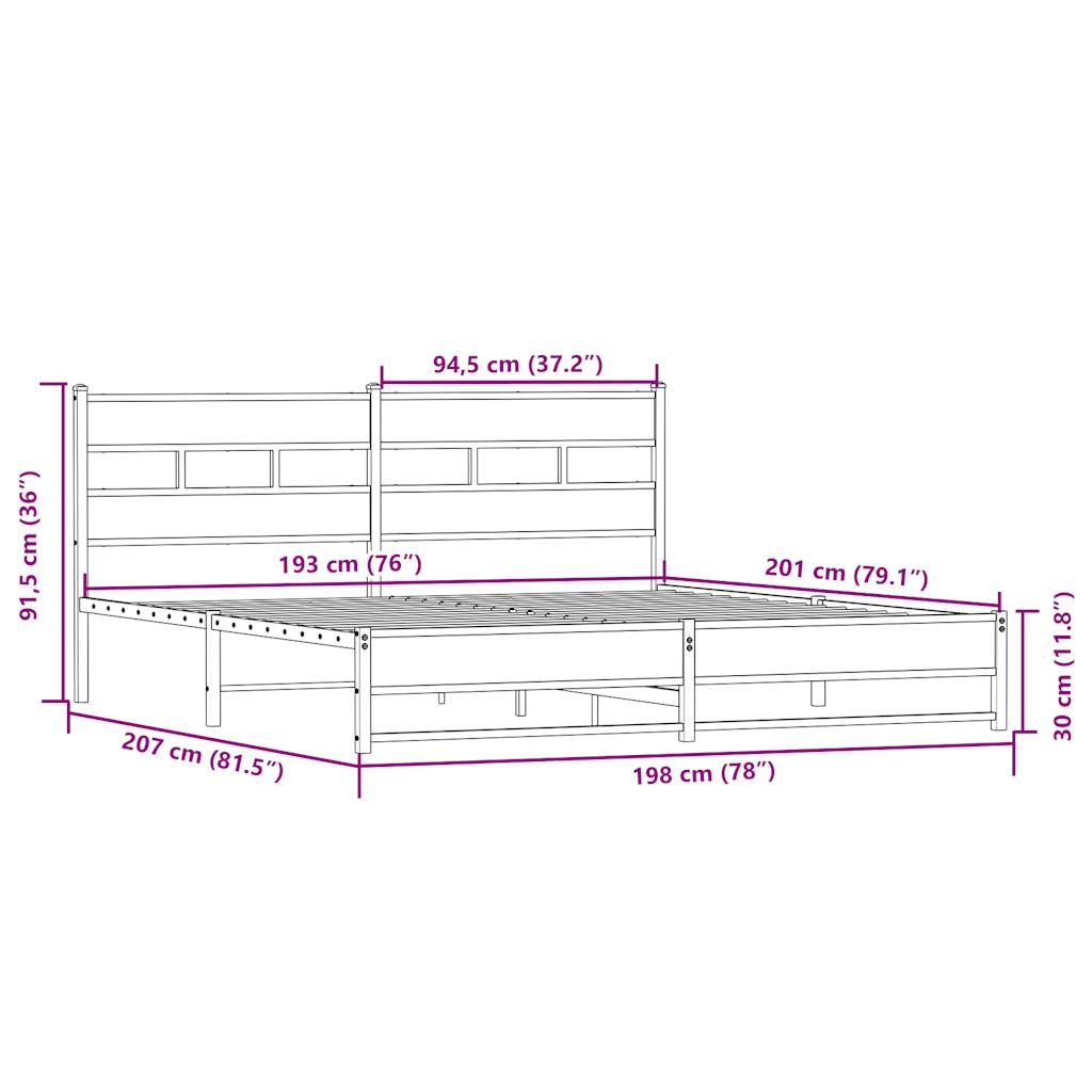 Bedframe zonder matras metaal sonoma eikenkleurig 193x203 cm is nu te koop bij PeponiXL, paradijselijk wonen!