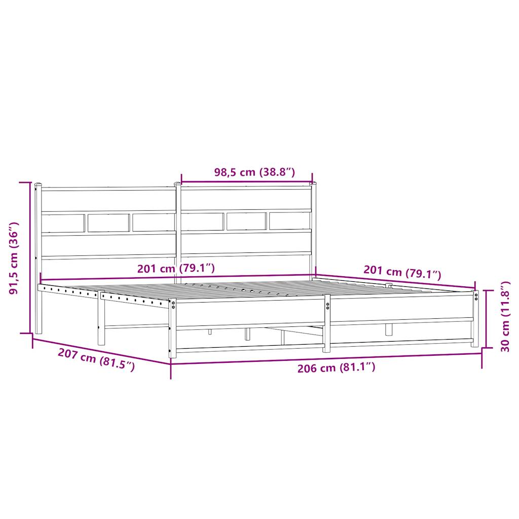 Bedframe zonder matras metaal sonoma eikenkleur 200x200 cm is nu te koop bij PeponiXL, paradijselijk wonen!