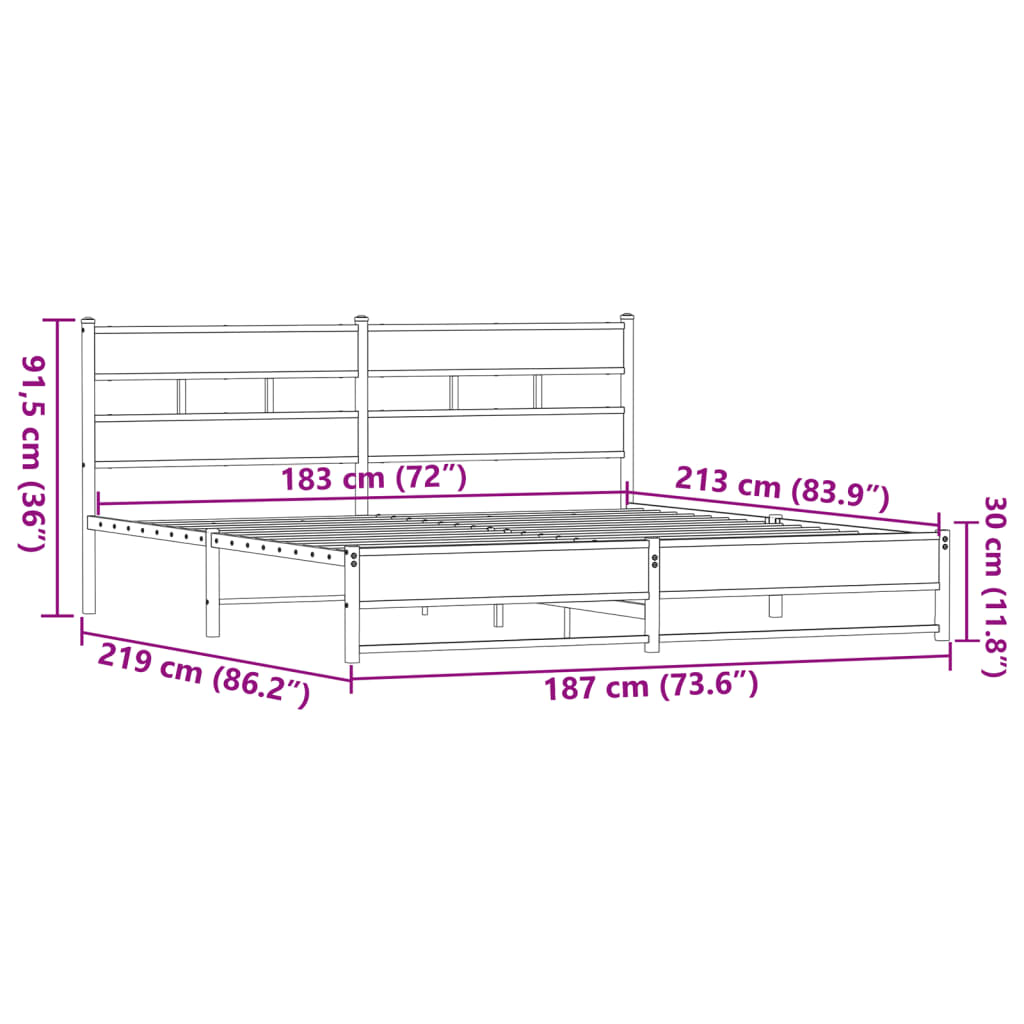 Bedframe zonder matras metaal bruin eikenkleur 183x213 cm is nu te koop bij PeponiXL, paradijselijk wonen!