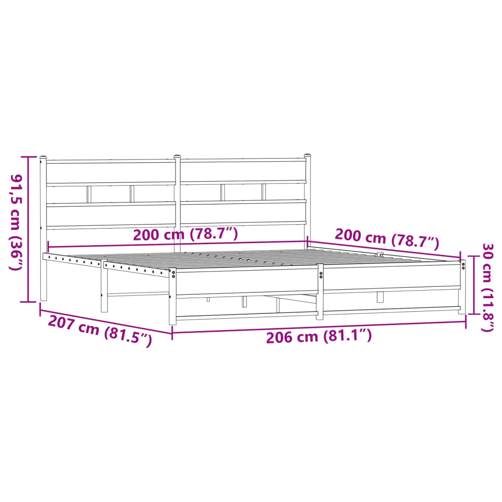 Bedframe zonder matras metaal bruin eikenkleurig 200x200 cm is nu te koop bij PeponiXL, paradijselijk wonen!