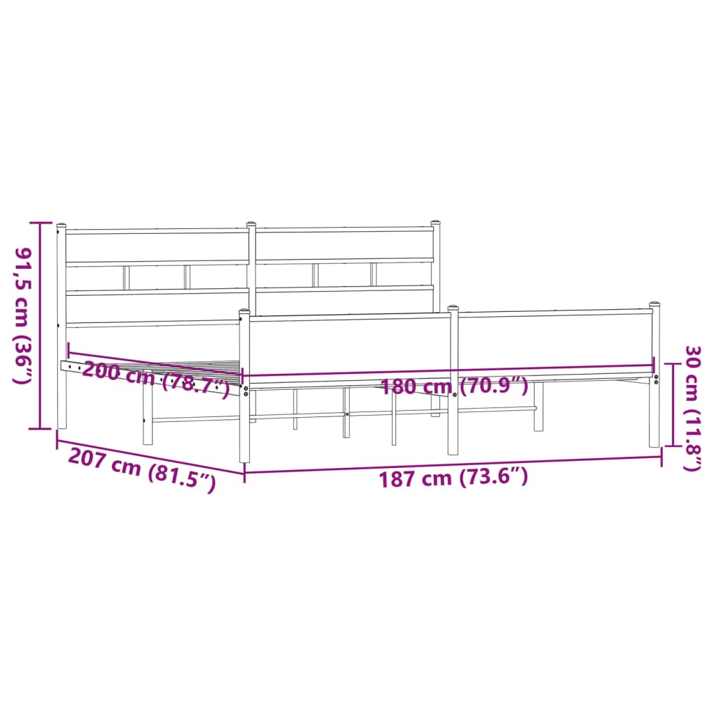 Bedframe zonder matras metaal bruin eikenkleur 180x200 cm is nu te koop bij PeponiXL, paradijselijk wonen!
