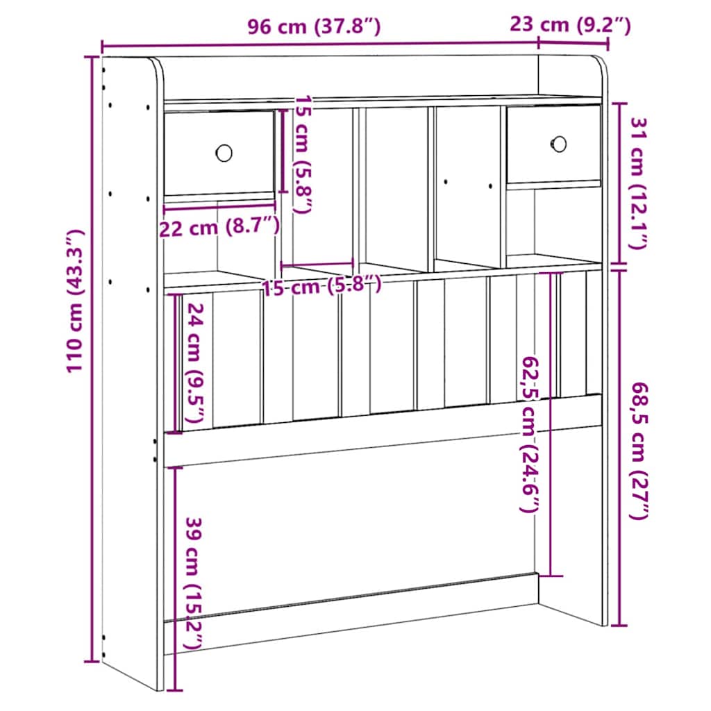 Hoofdbord met opbergruimte 90 cm massief grenenhout is nu te koop bij PeponiXL, paradijselijk wonen!