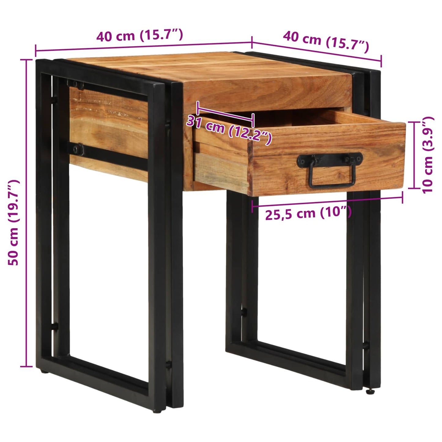 Bijzettafel Bruin en zwart 40 x 40 x 50 cm Massief Acaciahout is nu te koop bij PeponiXL, paradijselijk wonen!