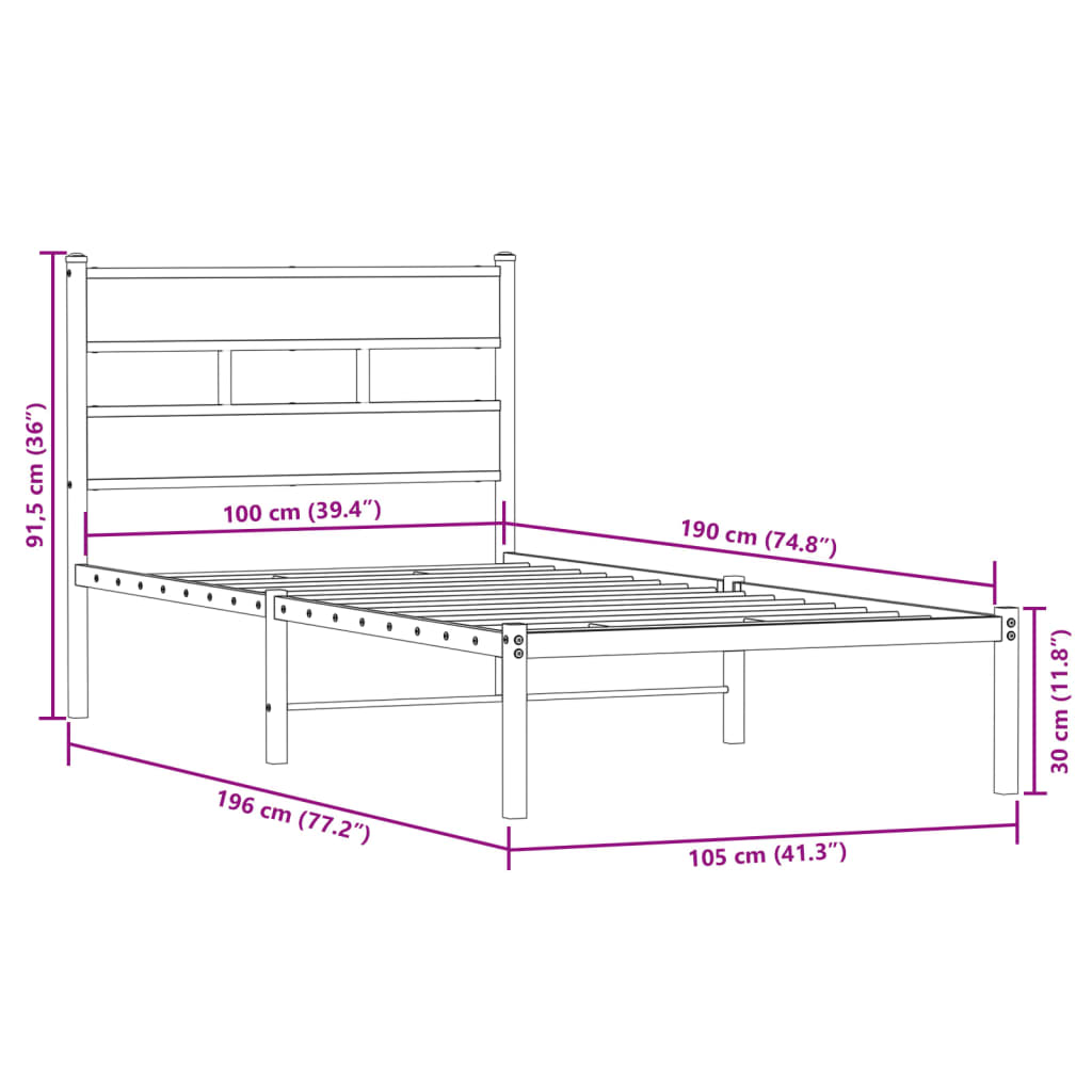 Bedframe zonder matras metaal gerookt eikenkleurig 100x190 cm is nu te koop bij PeponiXL, paradijselijk wonen!