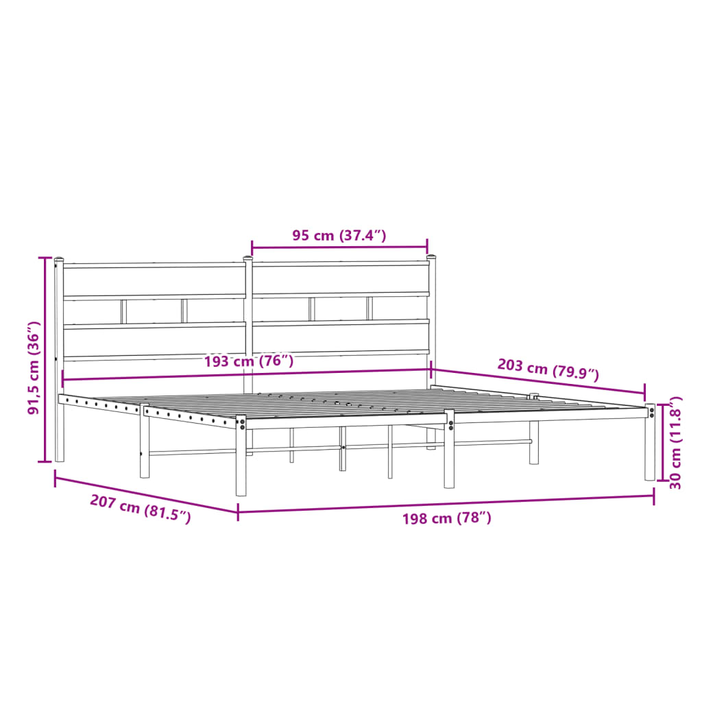 Bedframe zonder matras metaal gerookt eikenkleurig 193x203 cm is nu te koop bij PeponiXL, paradijselijk wonen!