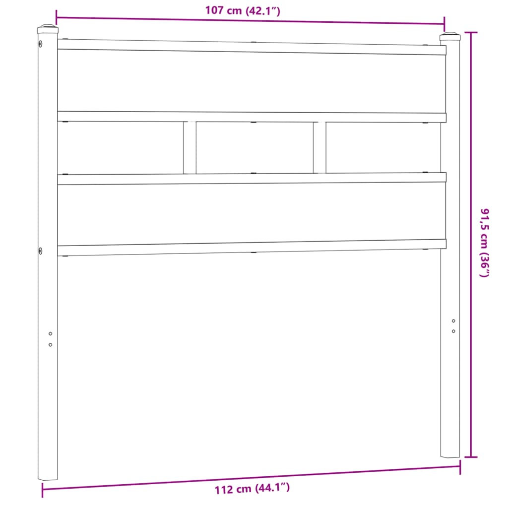 Vervangend hoofdbord 107 cm ijzer en bewerkt hout gerookt eikenkleurig is nu te koop bij PeponiXL, paradijselijk wonen!