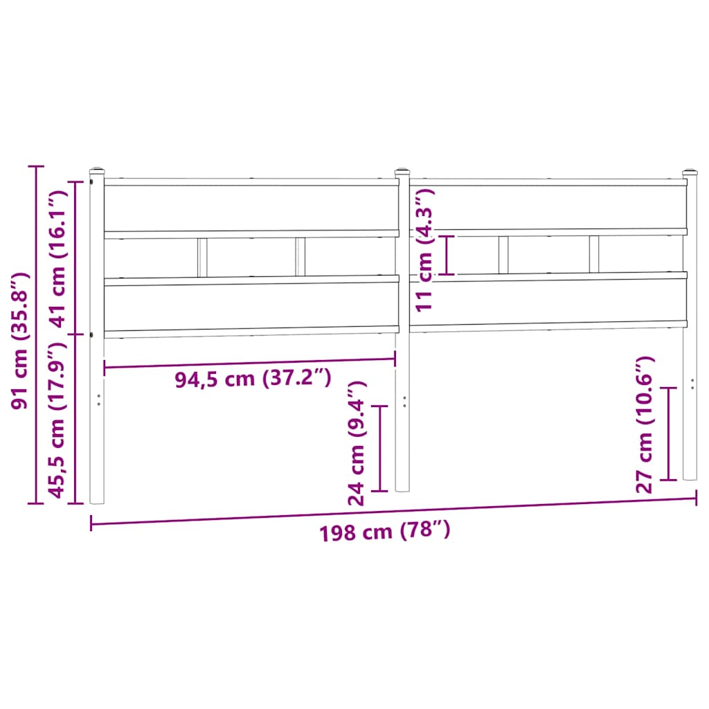 Vervangend hoofdbord 193 cm ijzer en bewerkt hout gerookt eikenkleurig is nu te koop bij PeponiXL, paradijselijk wonen!