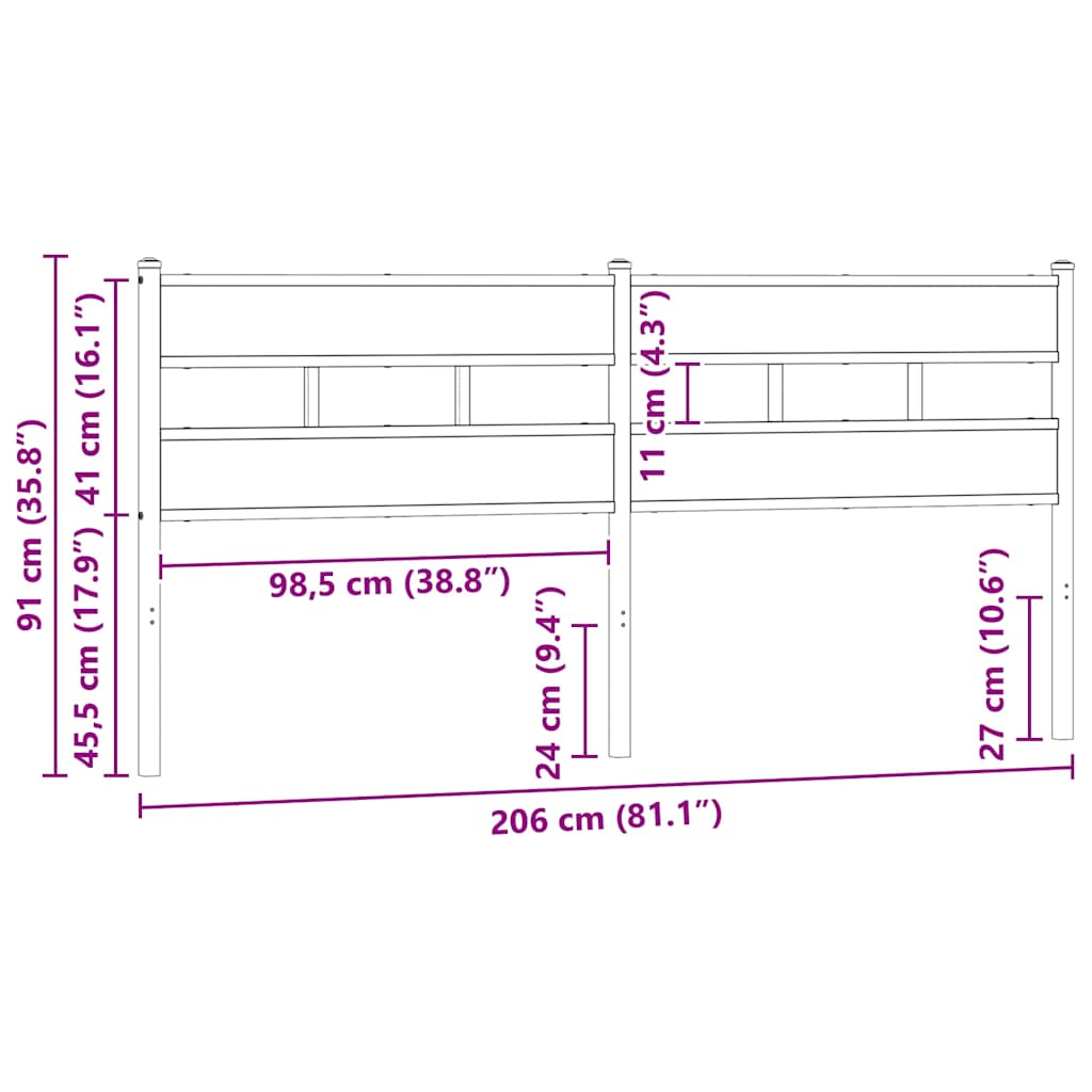 Vervangend hoofdbord 200 cm ijzer en bewerkt hout gerookt eikenkleurig is nu te koop bij PeponiXL, paradijselijk wonen!