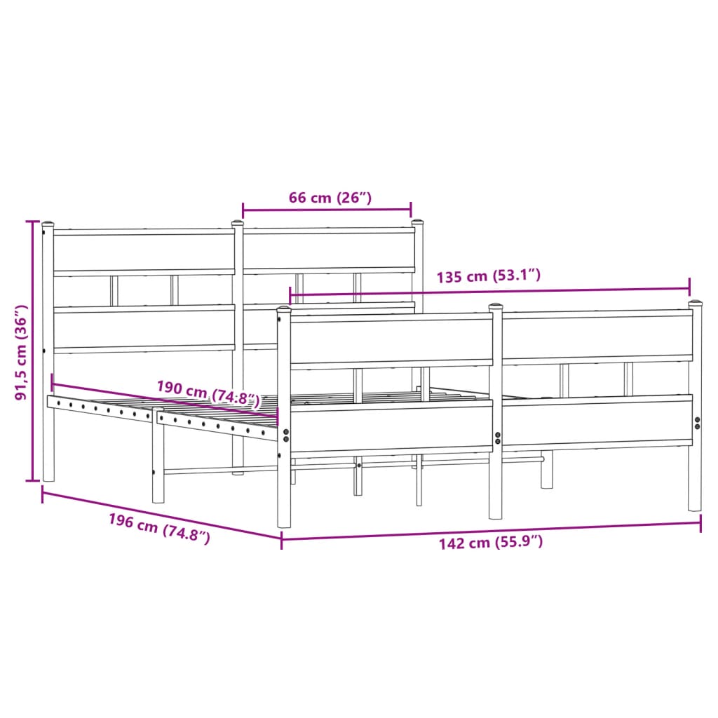 Bedframe zonder matras metaal sonoma eikenkleurig 135x190 cm is nu te koop bij PeponiXL, paradijselijk wonen!