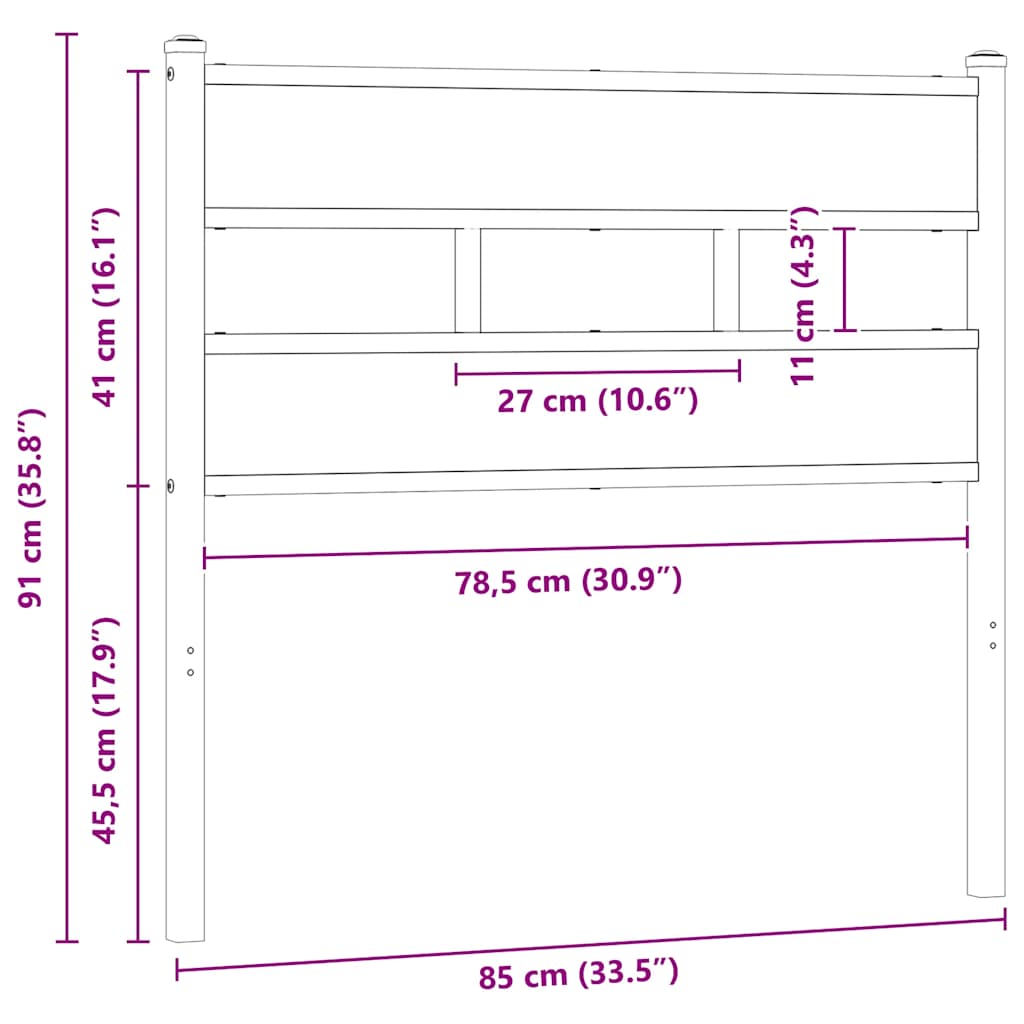 Vervangend hoofdbord 80 cm ijzer en bewerkt hout sonoma eikenkleurig is nu te koop bij PeponiXL, paradijselijk wonen!