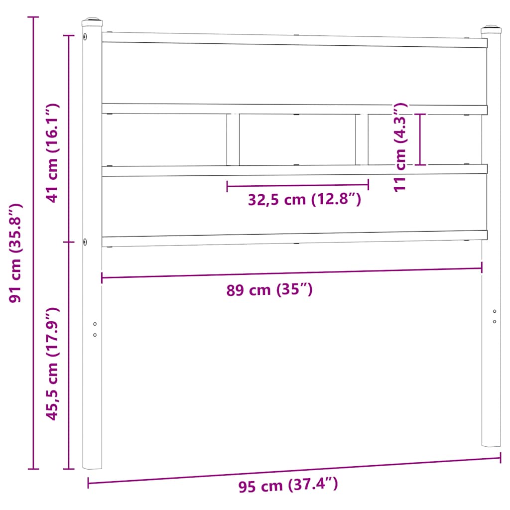 Vervangend hoofdbord 90 cm ijzer en bewerkt hout sonoma eikenkleurig is nu te koop bij PeponiXL, paradijselijk wonen!