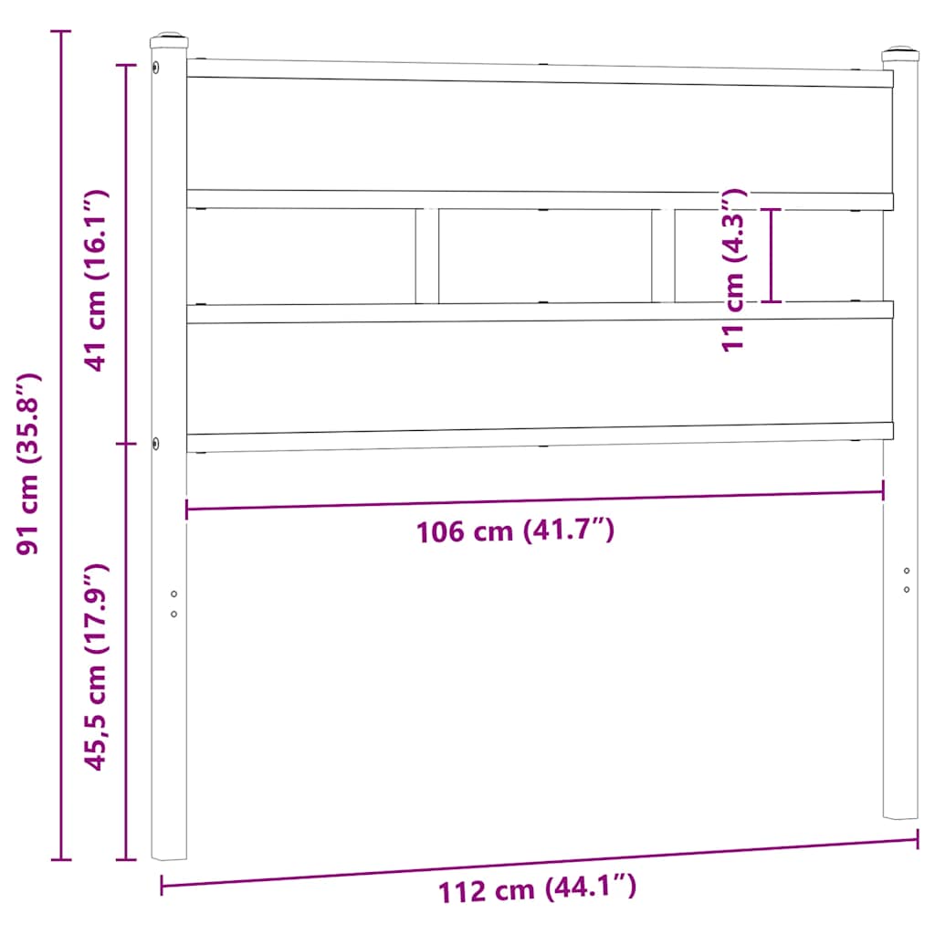 Vervangend hoofdbord 107 cm ijzer en bewerkt hout sonoma eikenkleurig is nu te koop bij PeponiXL, paradijselijk wonen!