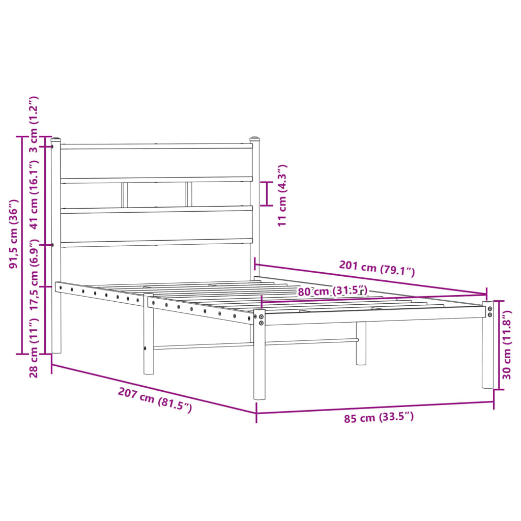 Bedframe met hoofdbord zonder matras bruin eikenkleur 80x200 cm is nu te koop bij PeponiXL, paradijselijk wonen!